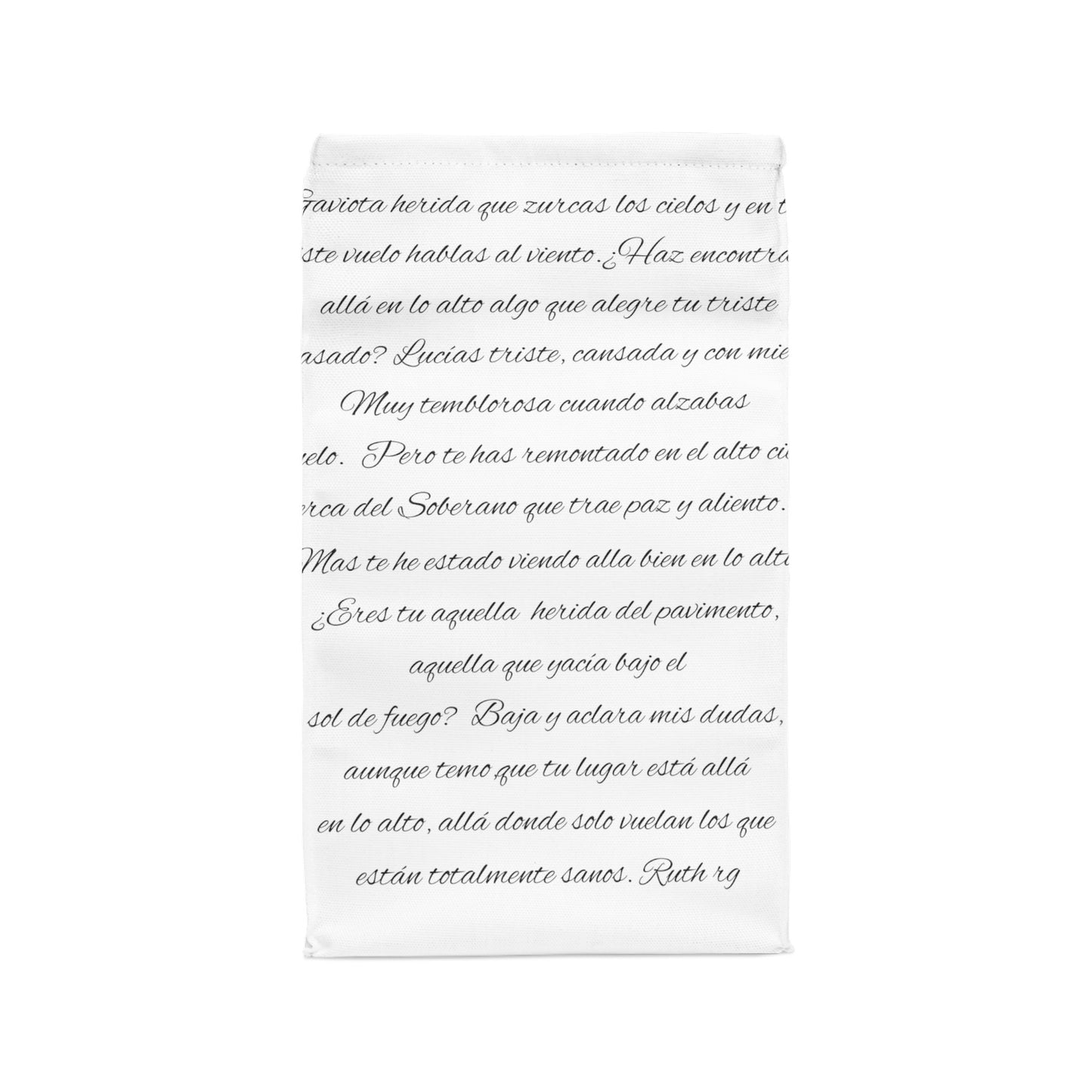 Polyester Lunch Bag: Wounded Seagull/ poem in Spanish Theme: