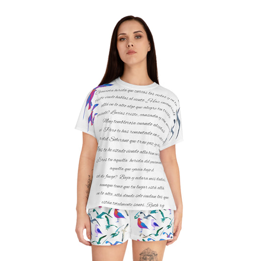 Women's Short Pajama Set (AOP): Theme: 'Gaviota herida' - Poema real