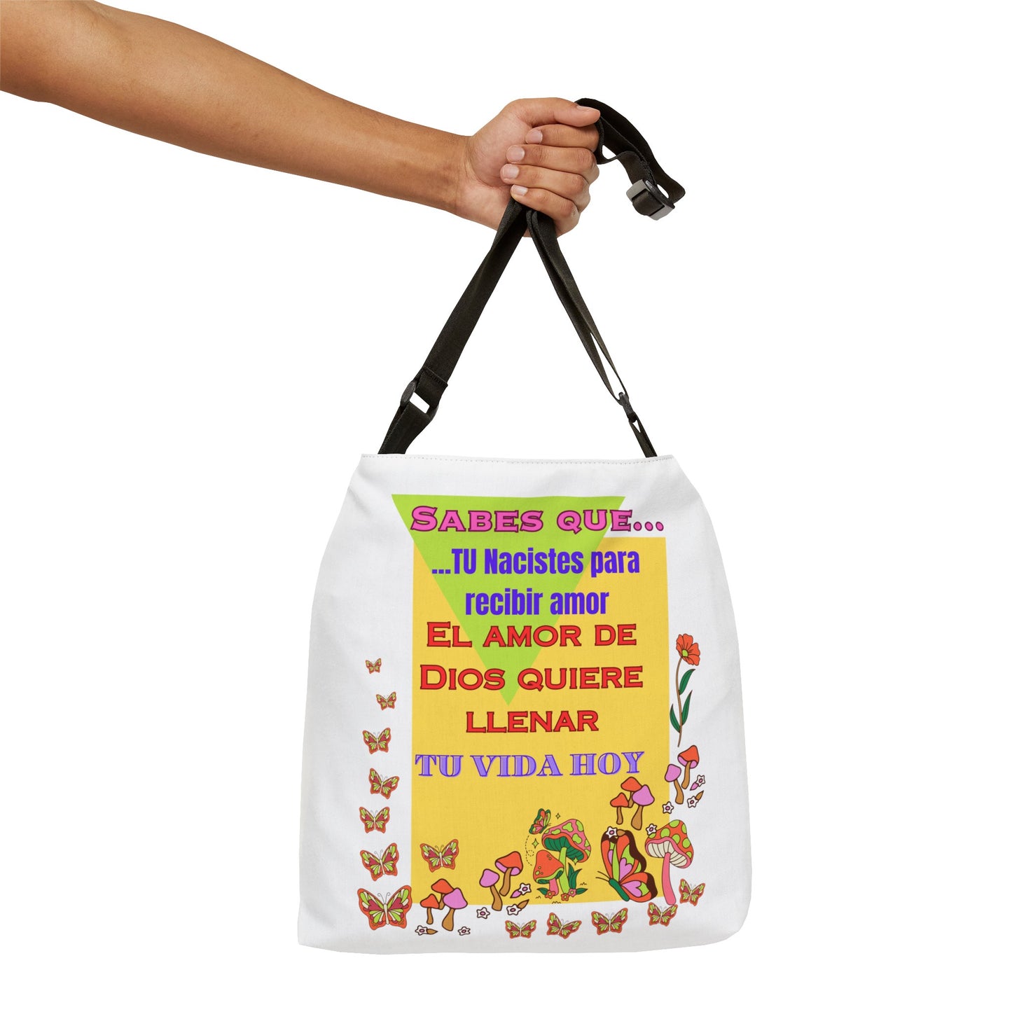 Adjustable Tote Bag (AOP) 16 x 16 Theme: Tu nacistes (color blanco)