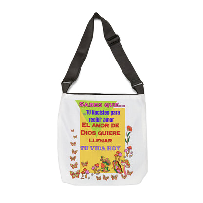 Adjustable Tote Bag (AOP) 16 x 16 Theme: Tu nacistes (color blanco)