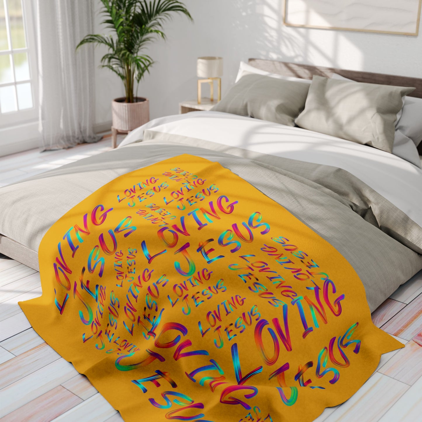 Arctic Fleece Blanket: Loving Jesus (Yellow mustard color)