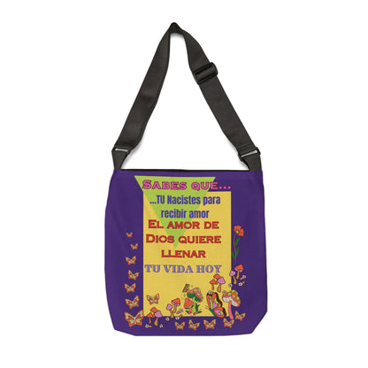 Adjustable Tote Bag (AOP) Theme: Tu naciste (color purpura)