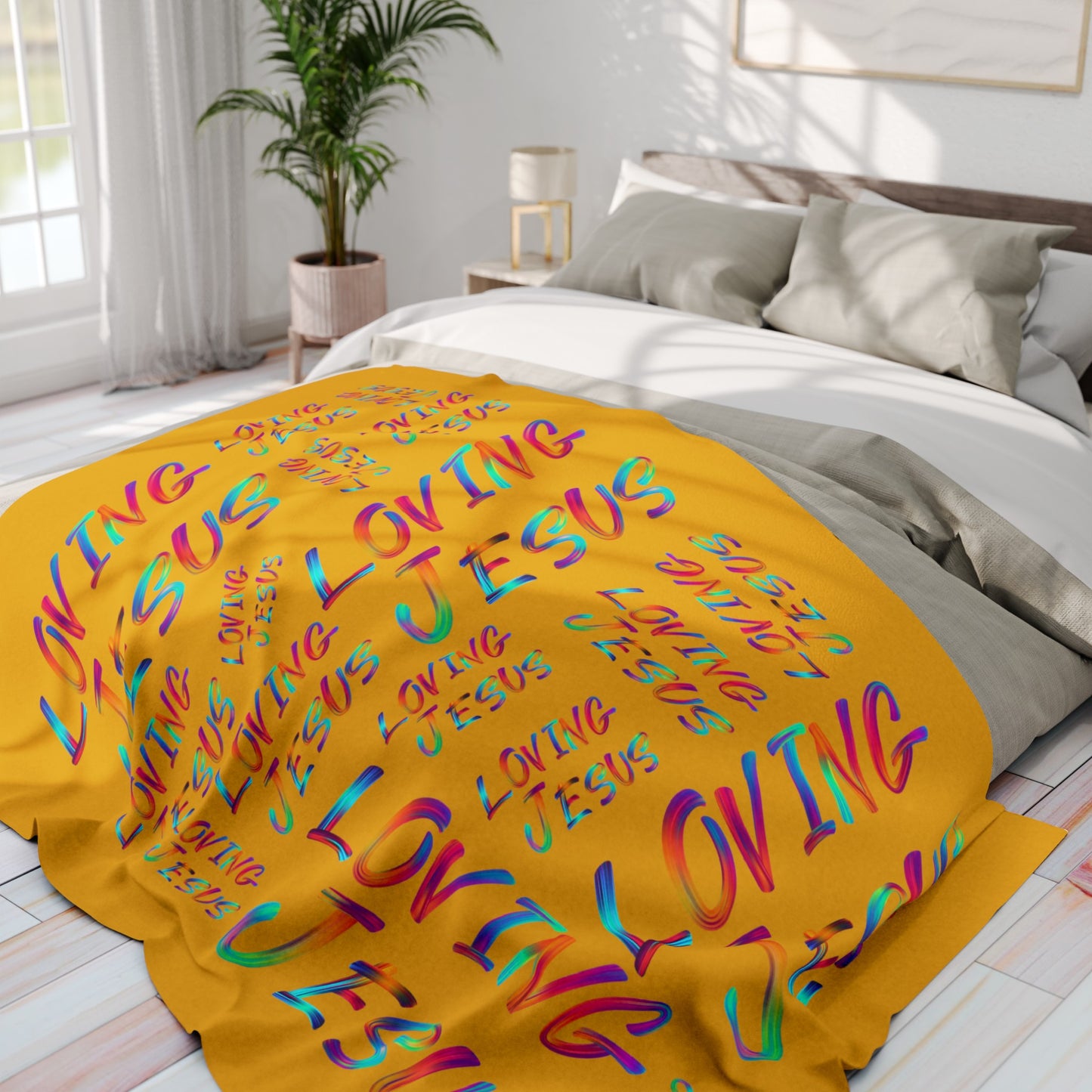 Arctic Fleece Blanket: Loving Jesus (Yellow mustard color)