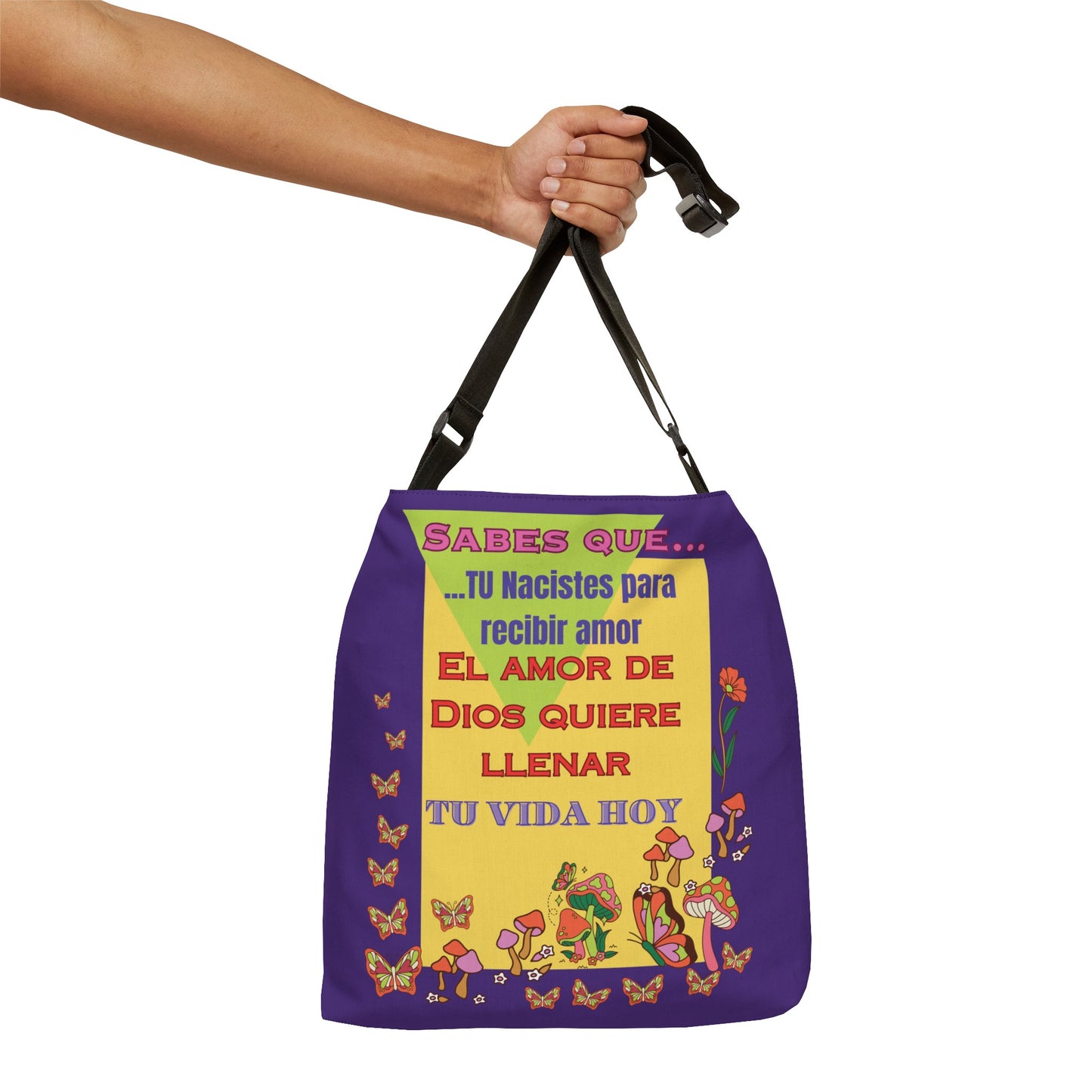 Adjustable Tote Bag (AOP) Theme: Tu naciste (color purpura)