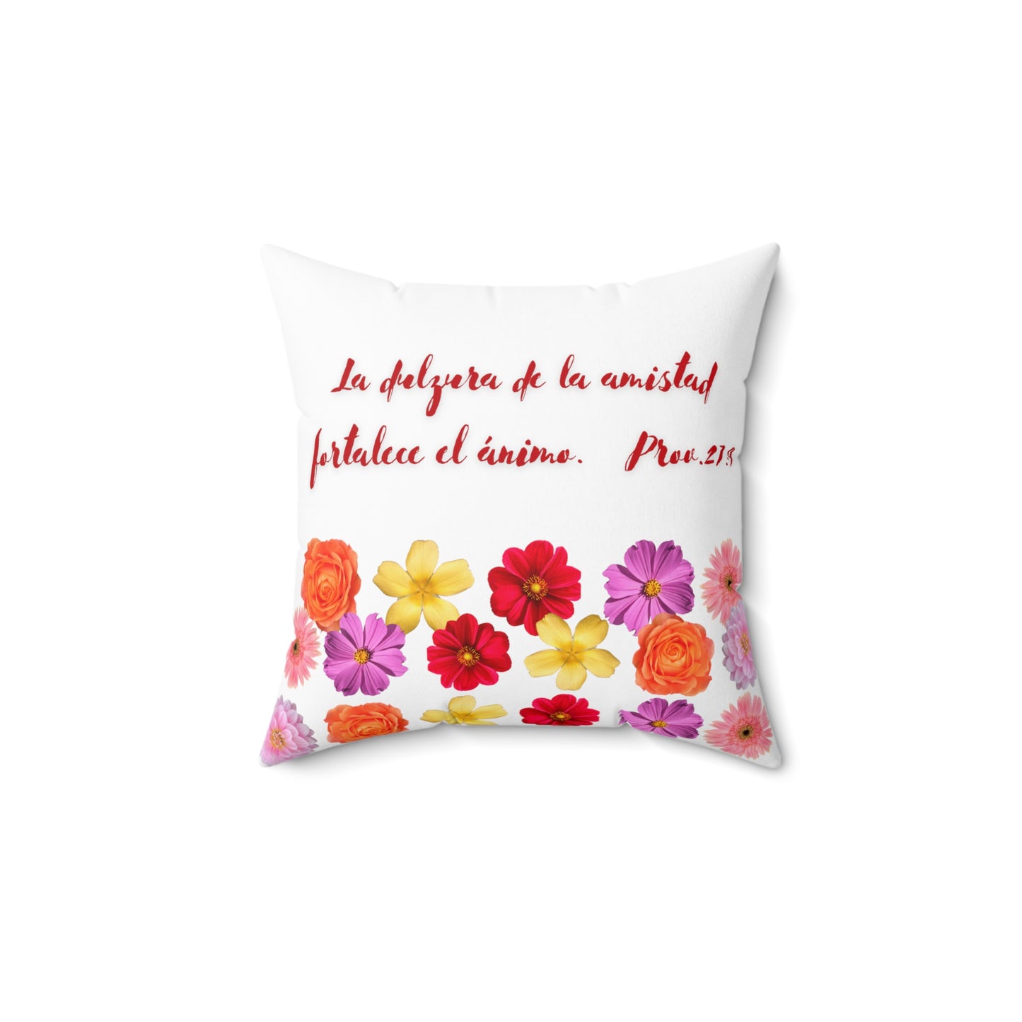 Spun Polyester Square, Pillow, white base Theme: La dulzura de la amistad 14'' x 14''