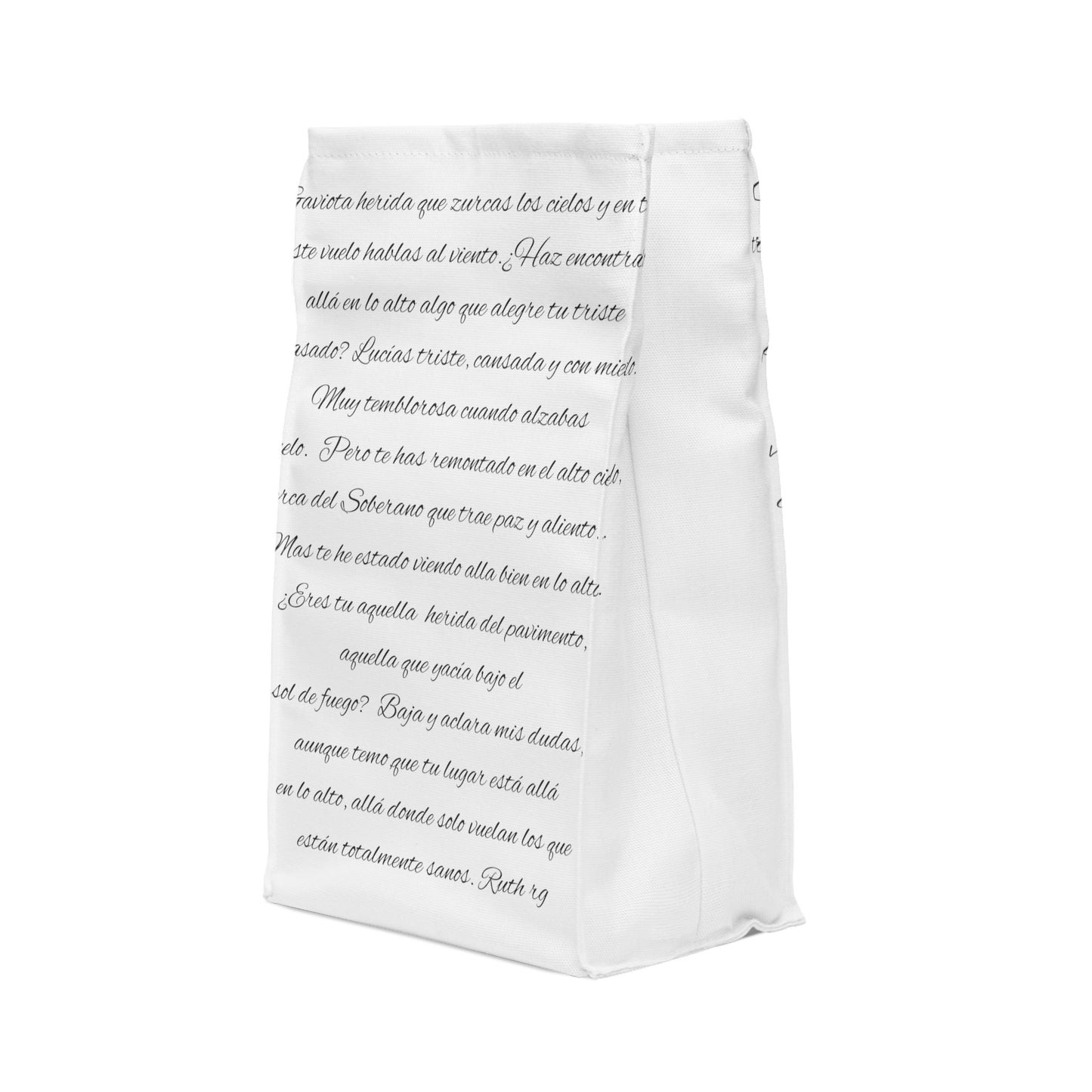 Polyester Lunch Bag: Wounded Seagull/ poem in Spanish Theme: