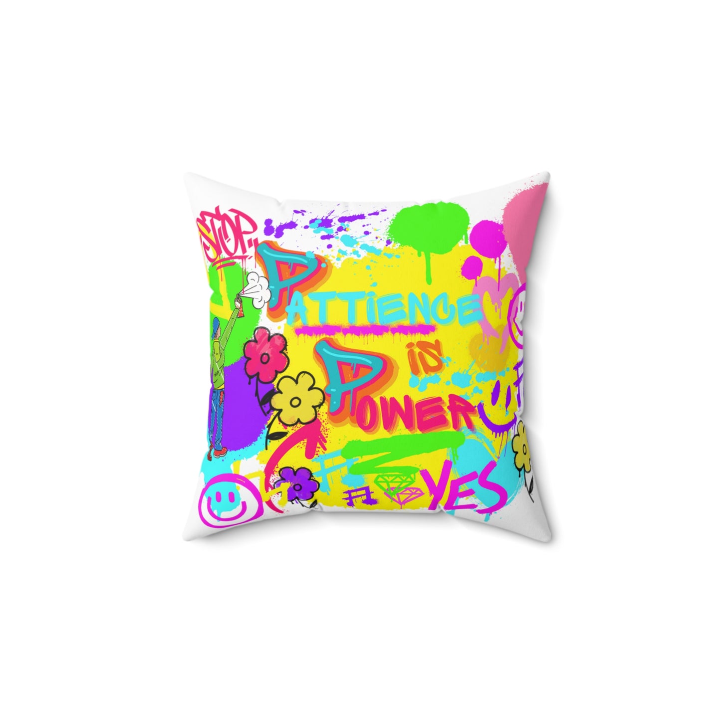 Spun Polyester Square Pillow:  Theme 'Patience is Power' 14'' x 14''