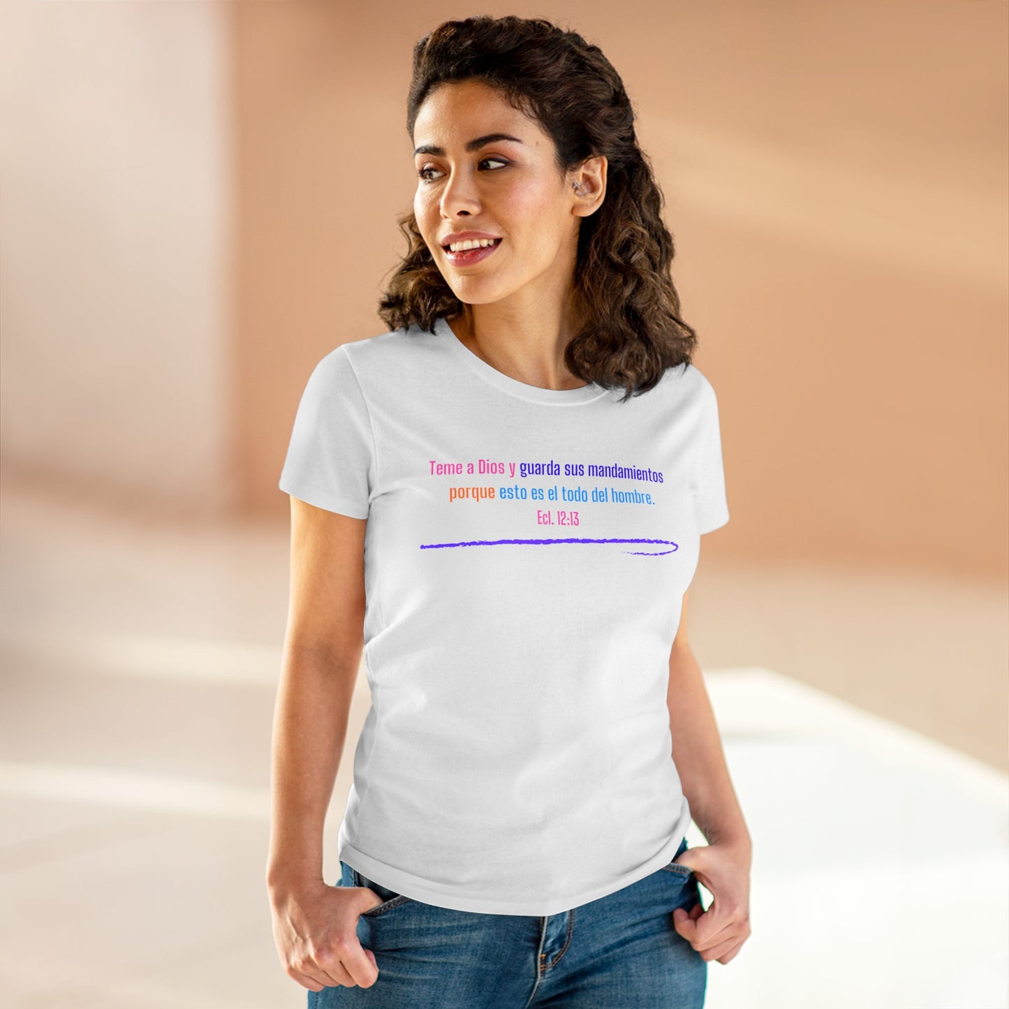 Women's Midweight Cotton Tee Theme Spanish: Teme a Dios