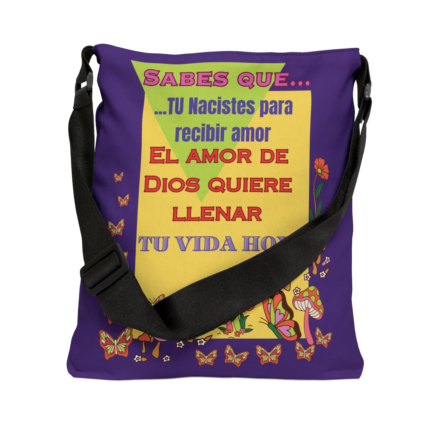 Adjustable Tote Bag (AOP) Theme: Tu naciste (color purpura)