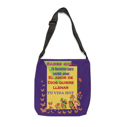 Adjustable Tote Bag (AOP) Theme: Tu naciste (color purpura)